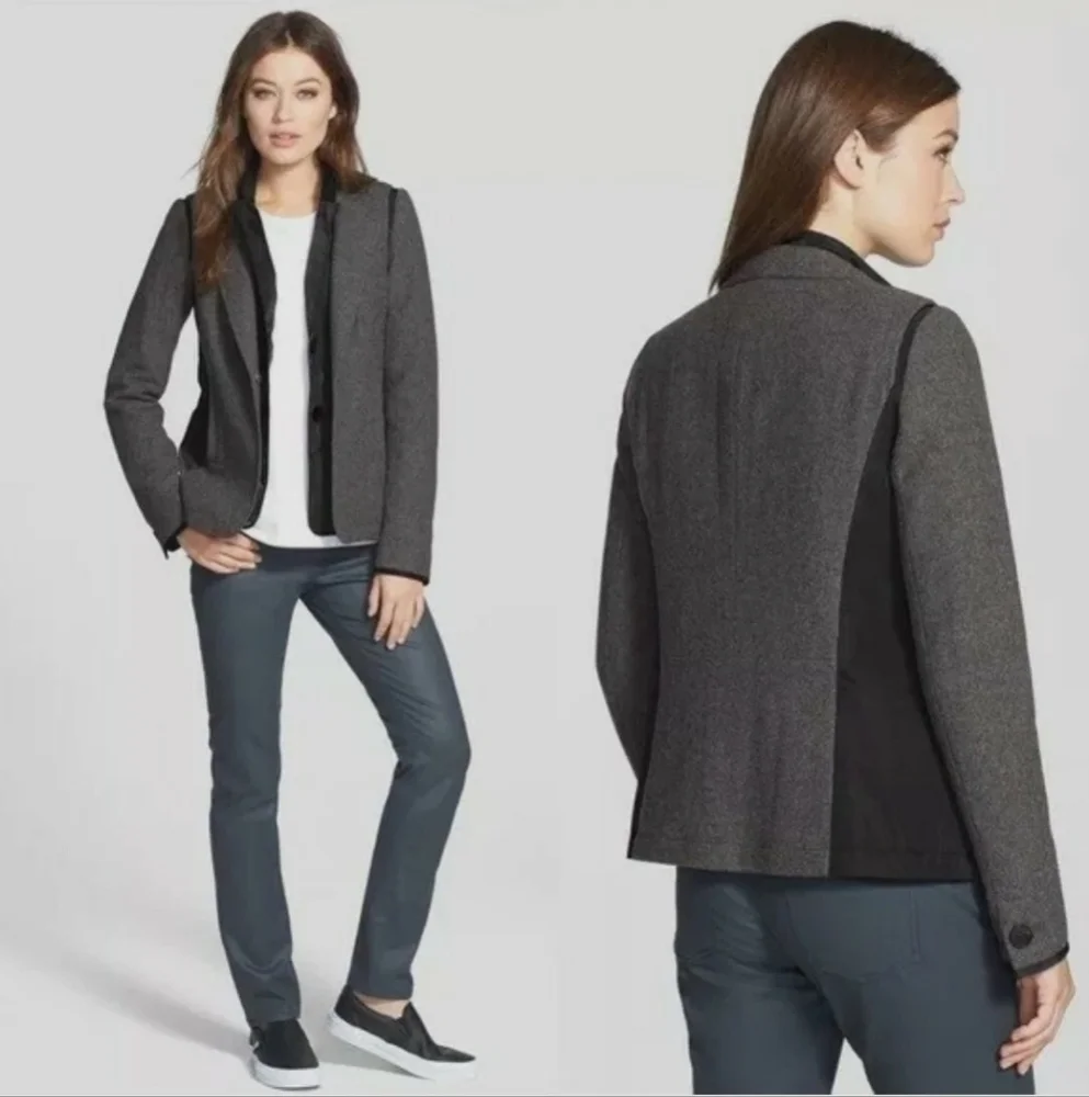 NWOT Lafayette 148 Convertable 2pc Vest Jacket Wool Blend Black Charcoal Gray 14